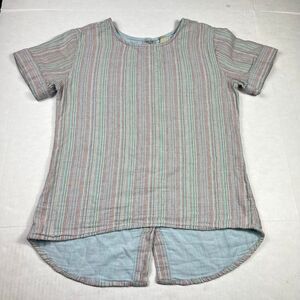 Carbon 2 Cobalt Gauze Striped Hi Low Top Coastal Boho Textured Casual Shirt XS